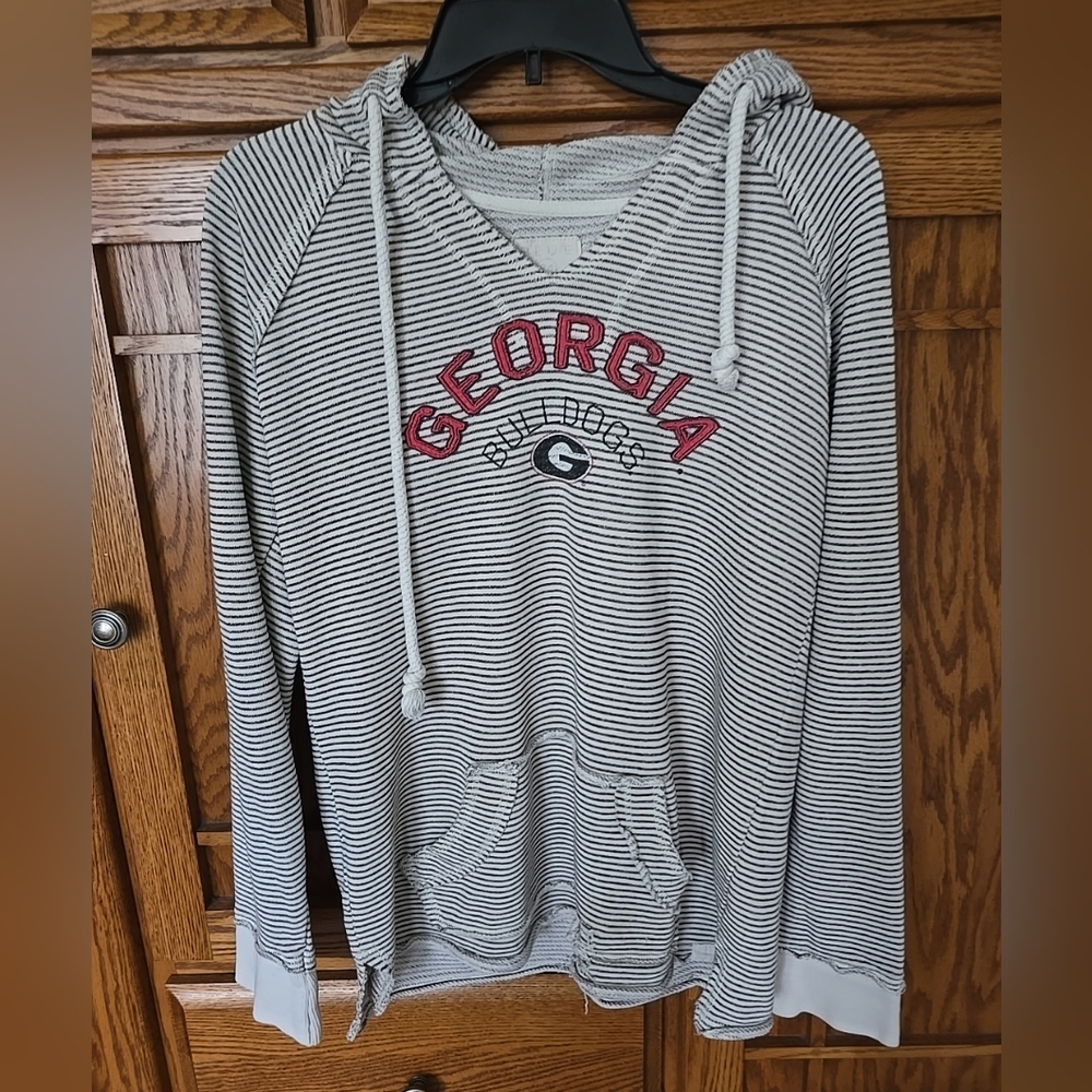 Women's BLUE 84 Georgia Bulldogs Grey Striped Hooded Sweatshirt Sz. L